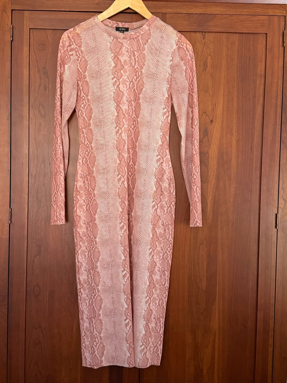 AFRM Long Sleeve Snake-Print Bodycon Dress in Blush